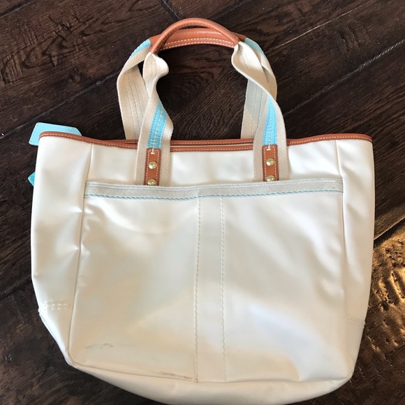 Coach white and blue zip tote with monogram lining - Picture 4 of 8